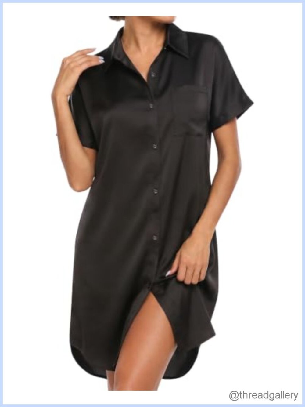 Satin Nightgown Short Sleeve Button Down Sleepshirt